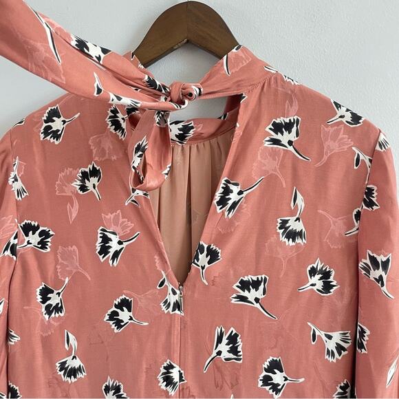 Rebecca Taylor | Women’s Silk Ikat Paintbrush Ruffle Dress High Neck Tie Flowy 8 - Picture 5 of 11